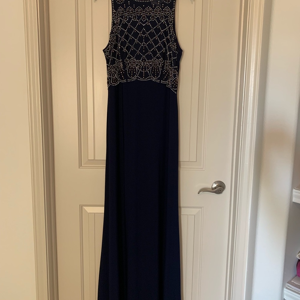 Floor length navy gown